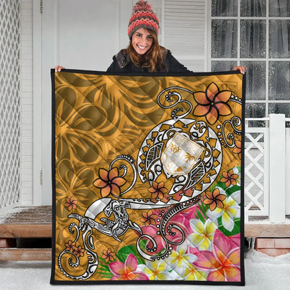 Fiji Premium Quilt  - Turtle Plumeria (Gold)