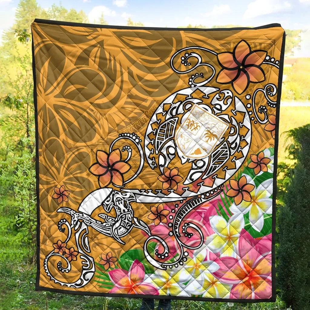 Fiji Premium Quilt  - Turtle Plumeria (Gold)