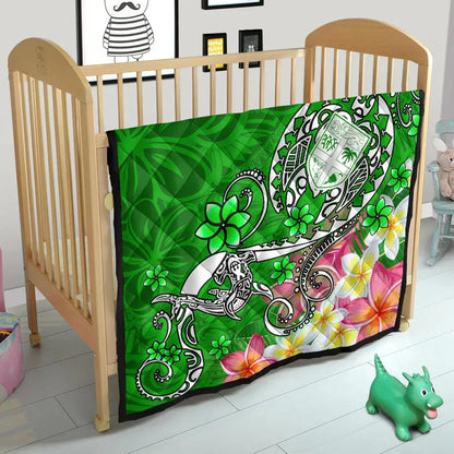 Fiji Premium Quilt  - Turtle Plumeria (Green)