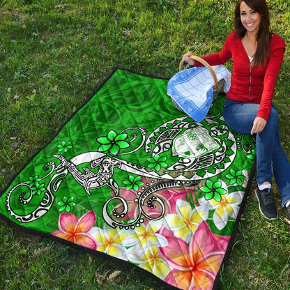 Fiji Premium Quilt  - Turtle Plumeria (Green)