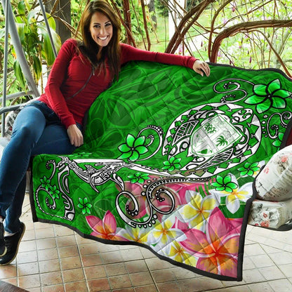 Fiji Premium Quilt  - Turtle Plumeria (Green)