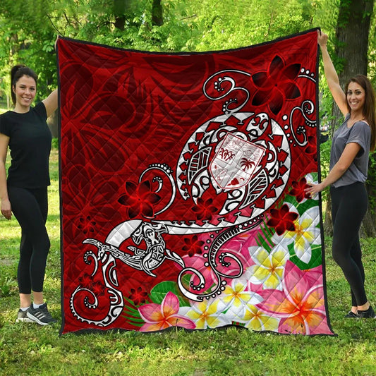 Fiji Premium Quilt  - Turtle Plumeria (Red)