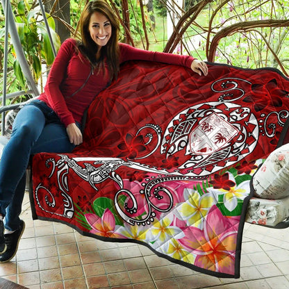 Fiji Premium Quilt  - Turtle Plumeria (Red)