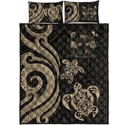 Fiji Quilt Bed Set - Gold Tentacle Turtle Crest