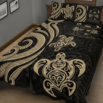 Fiji Quilt Bed Set - Gold Tentacle Turtle Crest