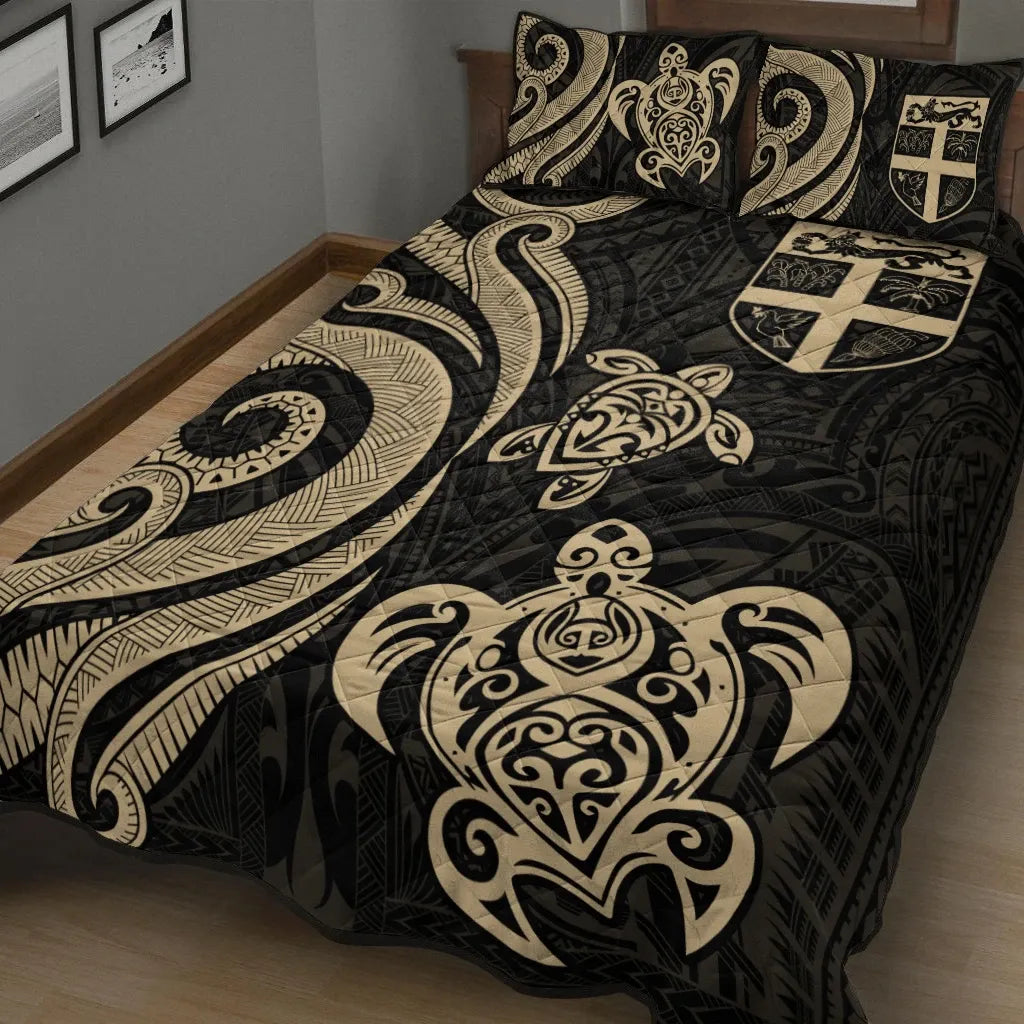 Fiji Quilt Bed Set - Gold Tentacle Turtle