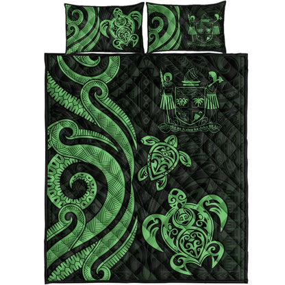 Fiji Quilt Bed Set - Green Tentacle Turtle Crest