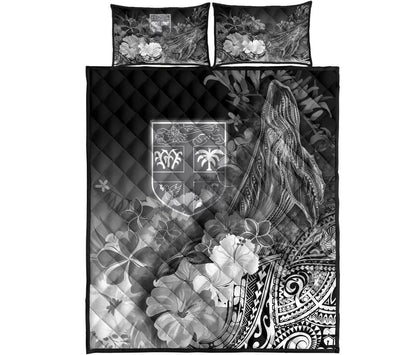 Fiji Quilt Bed Set - Humpback Whale with Tropical Flowers (White)