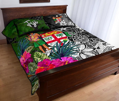 Fiji Quilt Bed Set - Turtle Plumeria Banana Leaf Crest