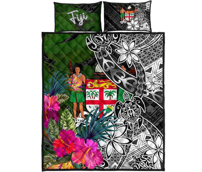 Fiji Quilt Bed Set - Turtle Plumeria Banana Leaf Crest