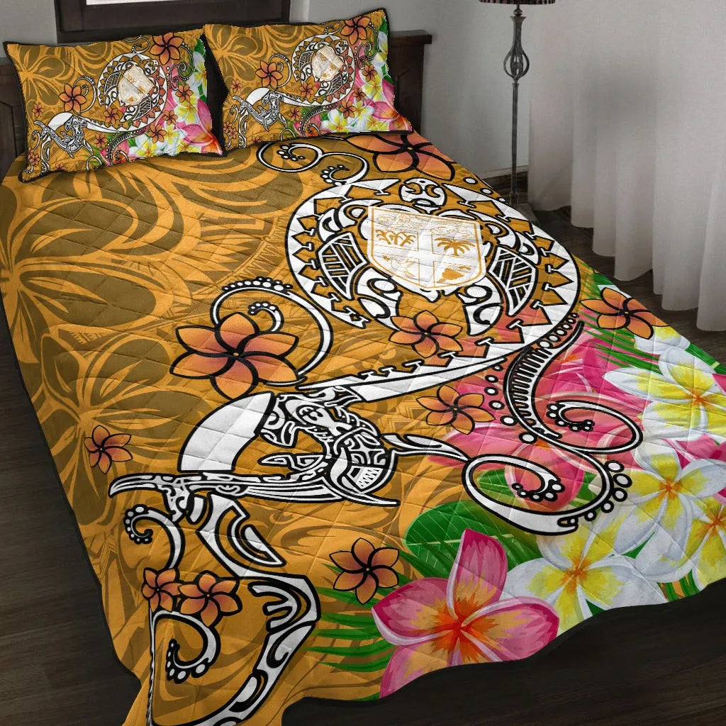 Fiji Quilt Bed Set - Turtle Plumeria (Gold)