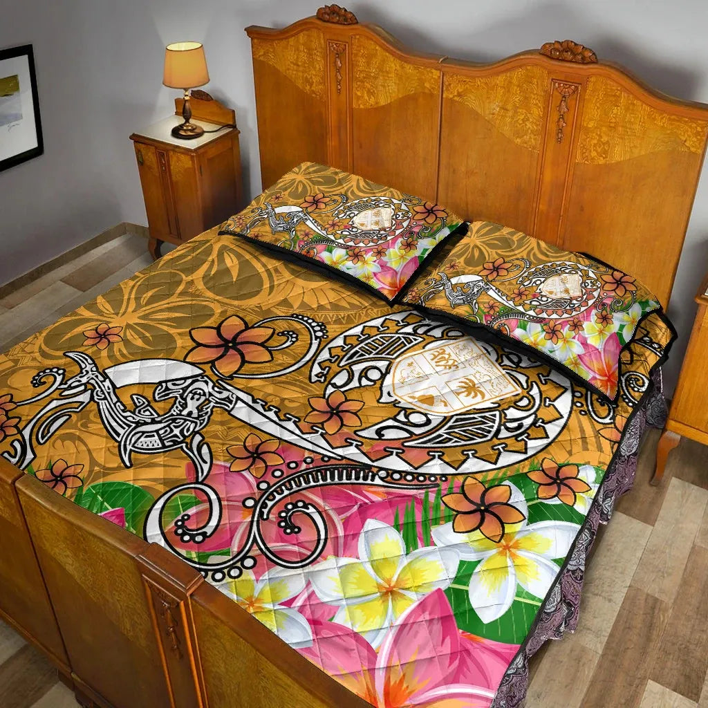 Fiji Quilt Bed Set - Turtle Plumeria (Gold)