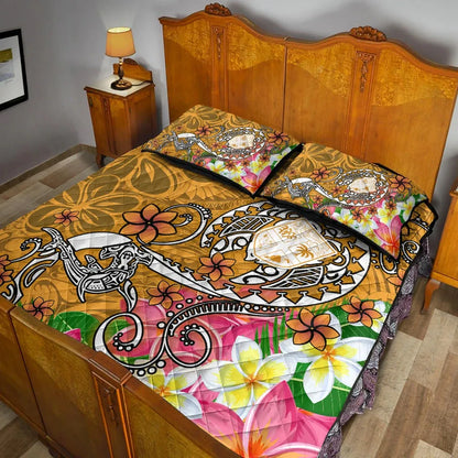 Fiji Quilt Bed Set - Turtle Plumeria (Gold)