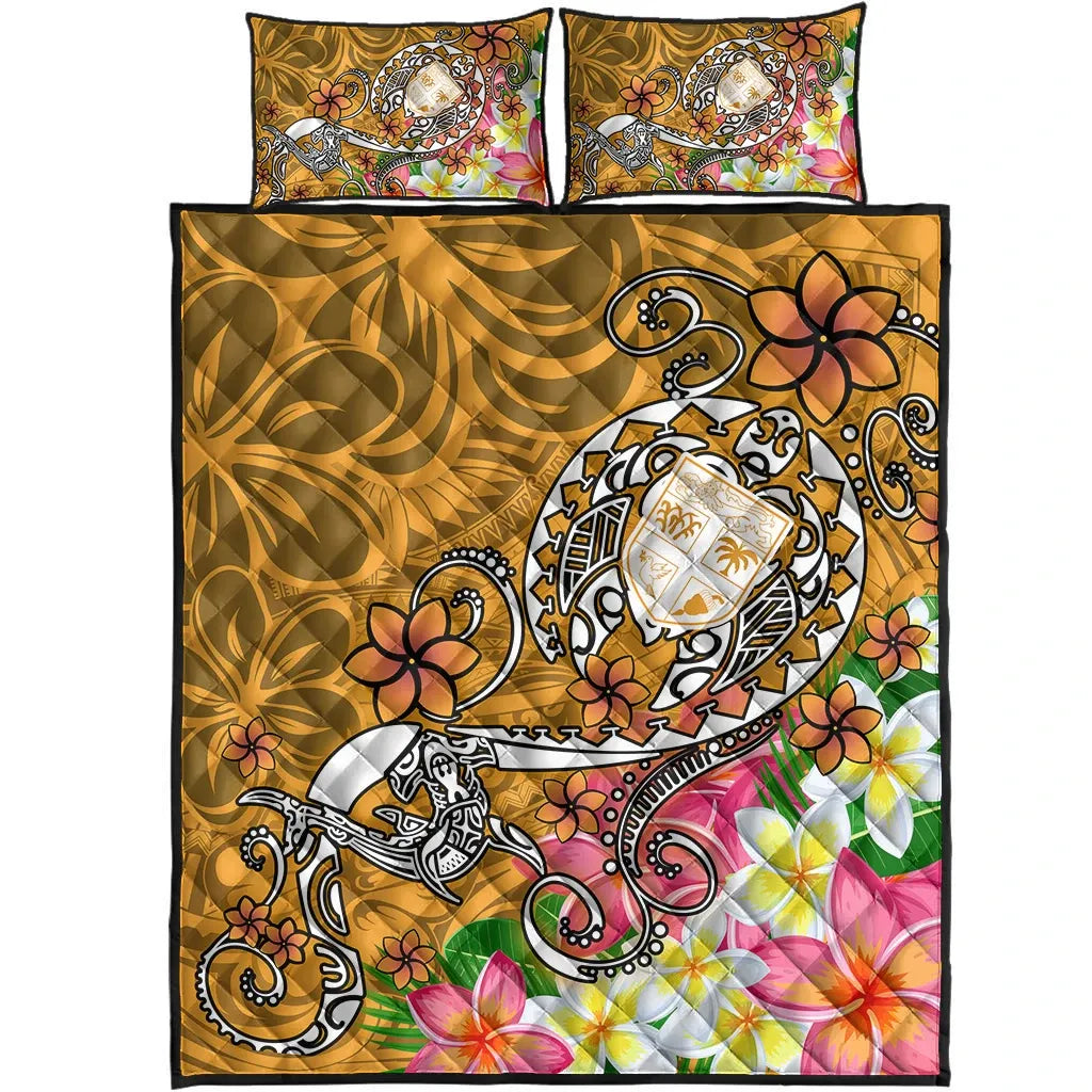 Fiji Quilt Bed Set - Turtle Plumeria (Gold)