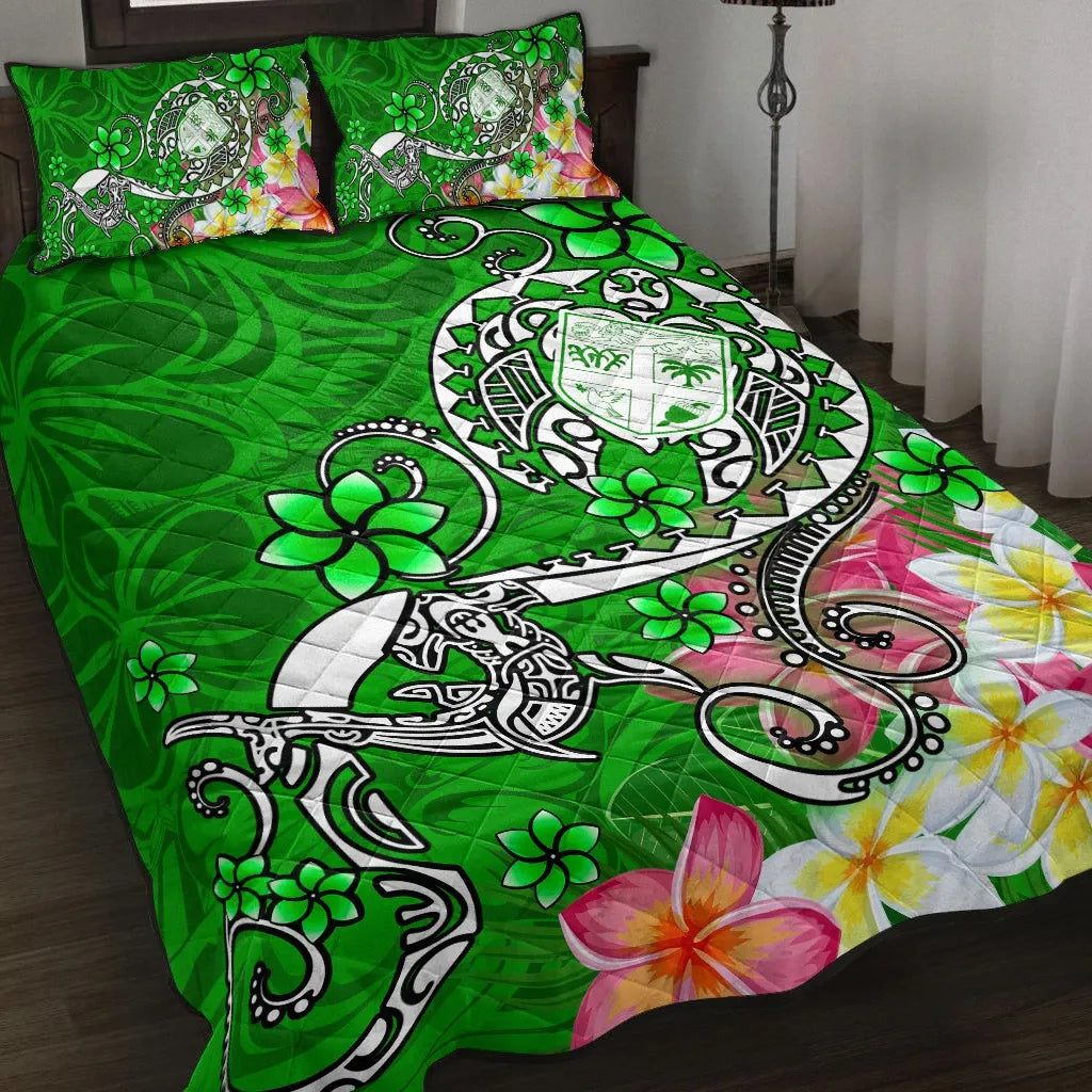 Fiji Quilt Bed Set - Turtle Plumeria (Green)