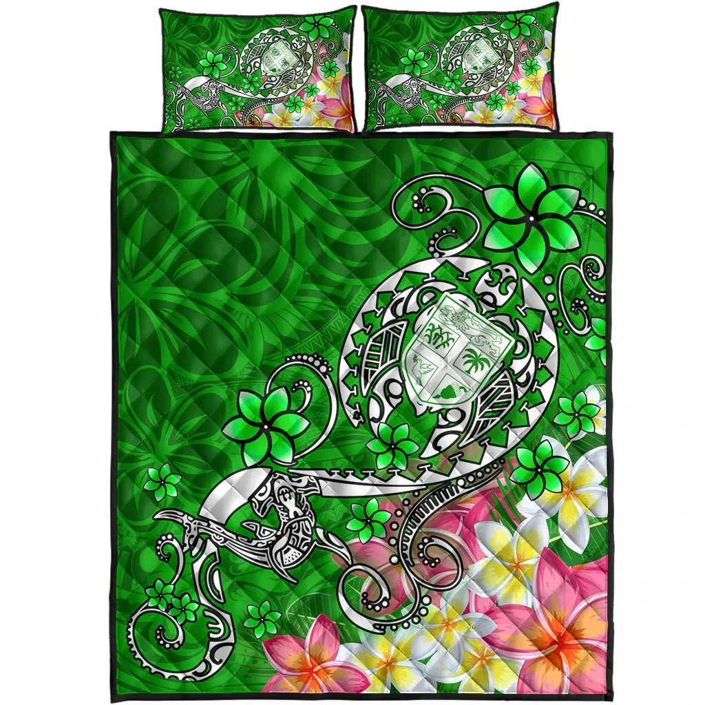 Fiji Quilt Bed Set - Turtle Plumeria (Green)