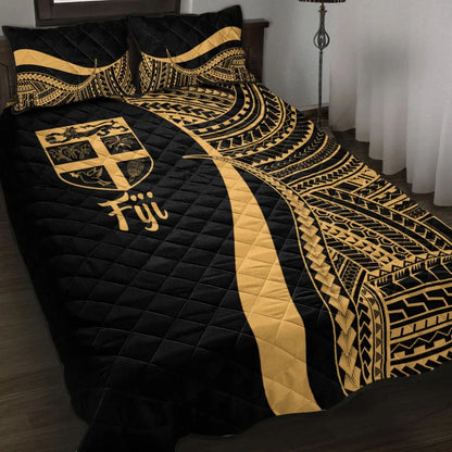 Fiji Quilt Bed Set - Gold Polynesian Tentacle Tribal Pattern
