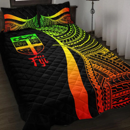 Fiji Quilt Bed Set - Reggae Polynesian Tentacle Tribal Pattern