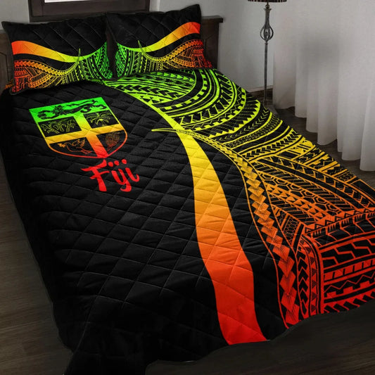 Fiji Quilt Bed Set - Reggae Polynesian Tentacle Tribal Pattern