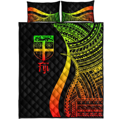 Fiji Quilt Bed Set - Reggae Polynesian Tentacle Tribal Pattern