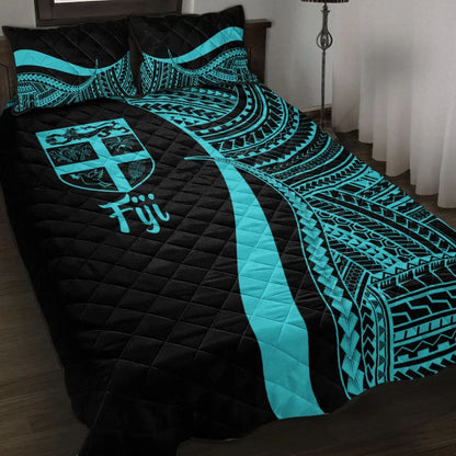 Fiji Quilt Bed Set - Turquoise Polynesian Tentacle Tribal Pattern