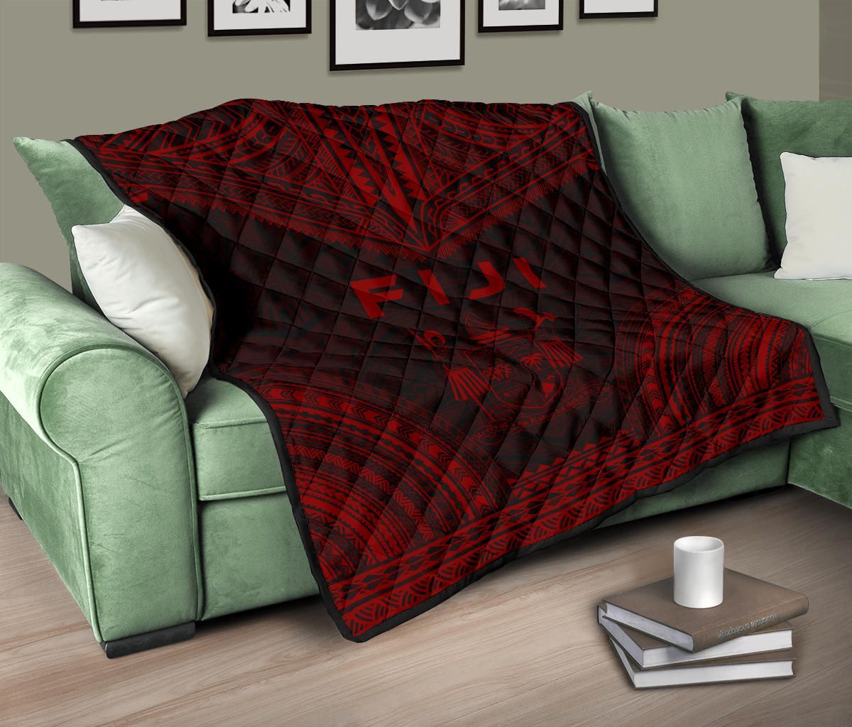 Fiji Premium Quilt - Fiji Coat Of Arms Polynesian Chief Red Version