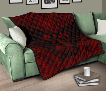 Fiji Premium Quilt - Fiji Coat Of Arms Polynesian Chief Red Version