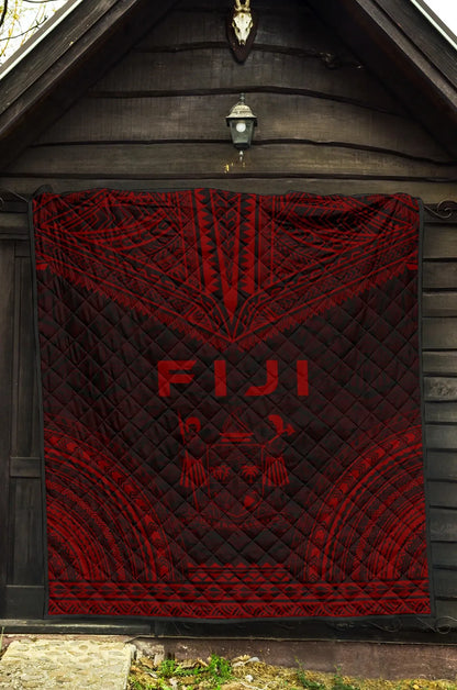 Fiji Premium Quilt - Fiji Coat Of Arms Polynesian Chief Red Version