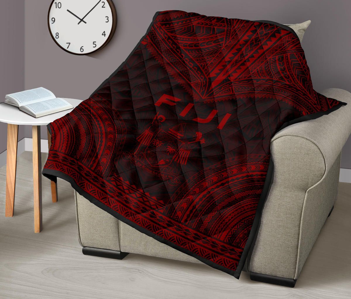 Fiji Premium Quilt - Fiji Coat Of Arms Polynesian Chief Red Version