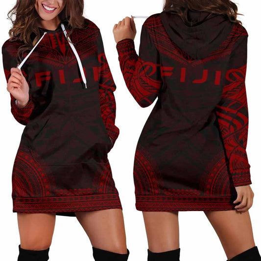 Fiji Female Hoodie Dress - Polynesian Red Chief