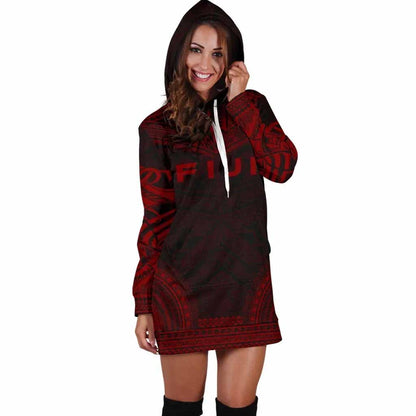 Fiji Female Hoodie Dress - Polynesian Red Chief
