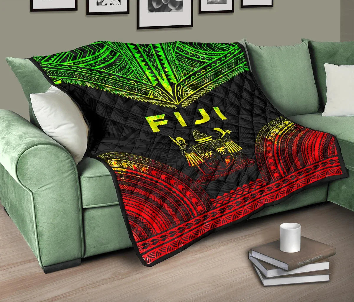 Fiji Premium Quilt - Fiji Coat Of Arms Polynesian Chief Reggae Version