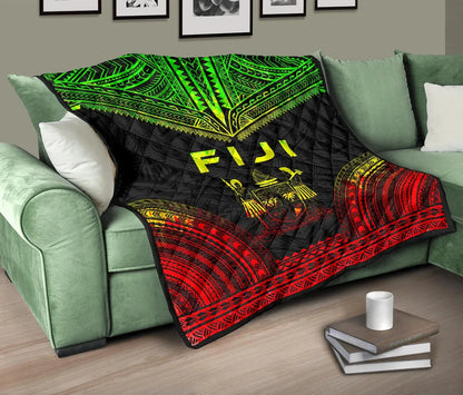 Fiji Premium Quilt - Fiji Coat Of Arms Polynesian Chief Reggae Version