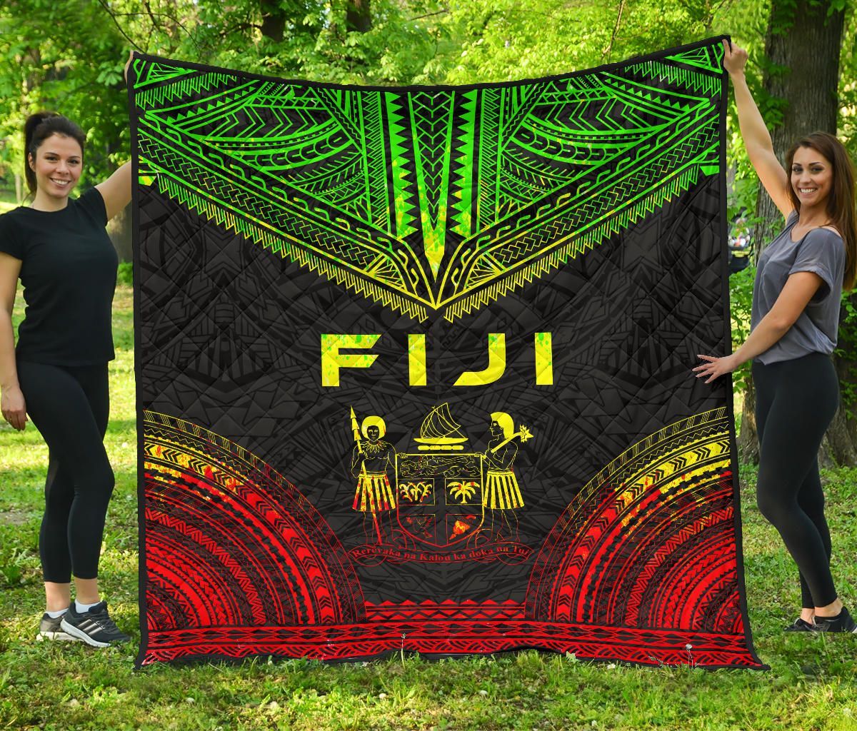 Fiji Premium Quilt - Fiji Coat Of Arms Polynesian Chief Reggae Version