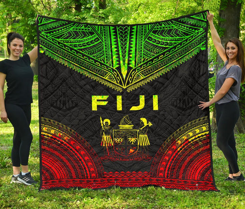 Fiji Premium Quilt - Fiji Coat Of Arms Polynesian Chief Reggae Version
