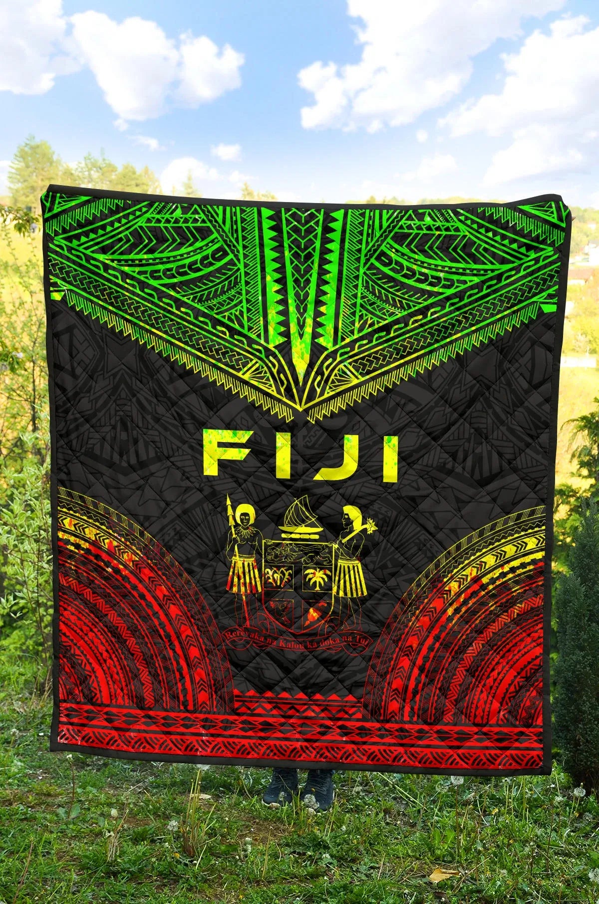 Fiji Premium Quilt - Fiji Coat Of Arms Polynesian Chief Reggae Version