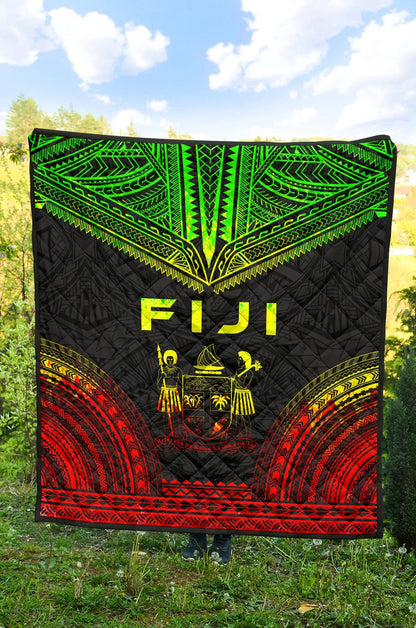 Fiji Premium Quilt - Fiji Coat Of Arms Polynesian Chief Reggae Version