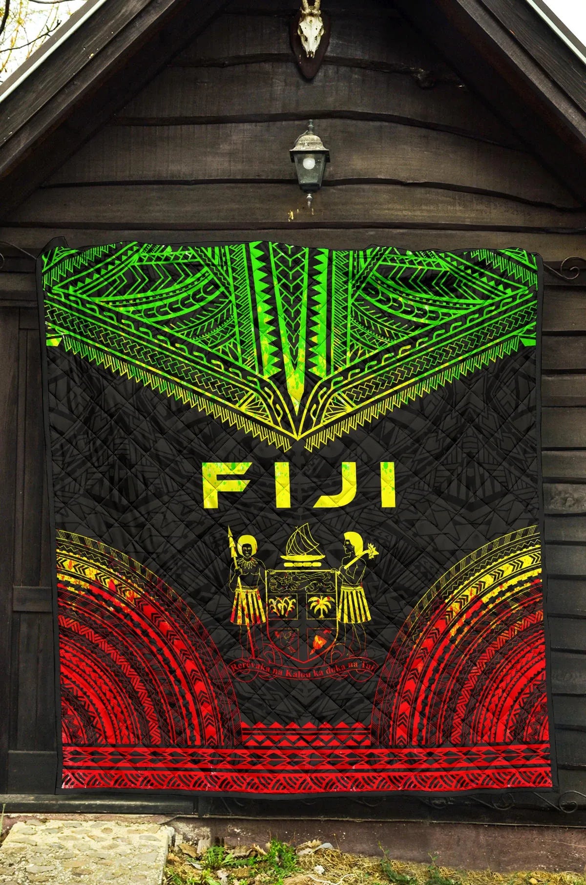 Fiji Premium Quilt - Fiji Coat Of Arms Polynesian Chief Reggae Version