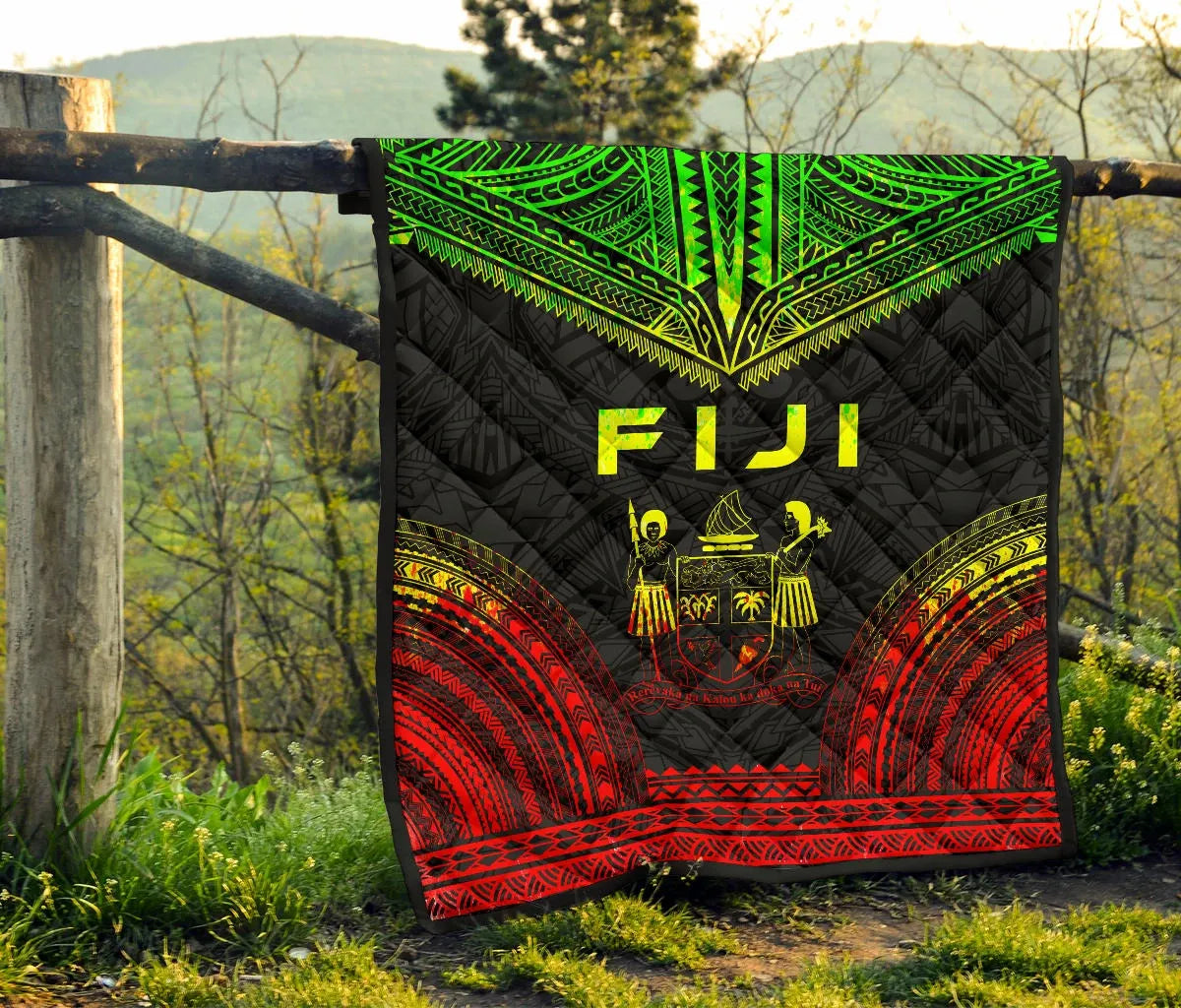 Fiji Premium Quilt - Fiji Coat Of Arms Polynesian Chief Reggae Version