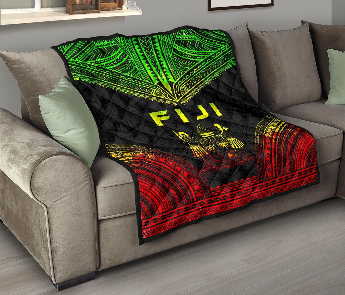 Fiji Premium Quilt - Fiji Coat Of Arms Polynesian Chief Reggae Version