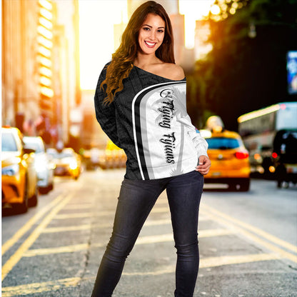 Fiji Off Shoulder Sweatshirt Rugby Masi Flying Fijians Style