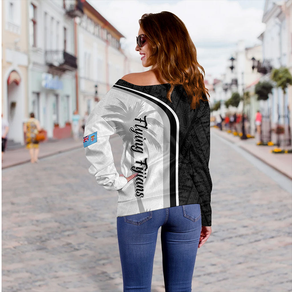 Fiji Off Shoulder Sweatshirt Rugby Masi Flying Fijians Style