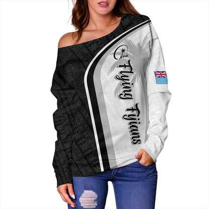 Fiji Off Shoulder Sweatshirt Rugby Masi Flying Fijians Style