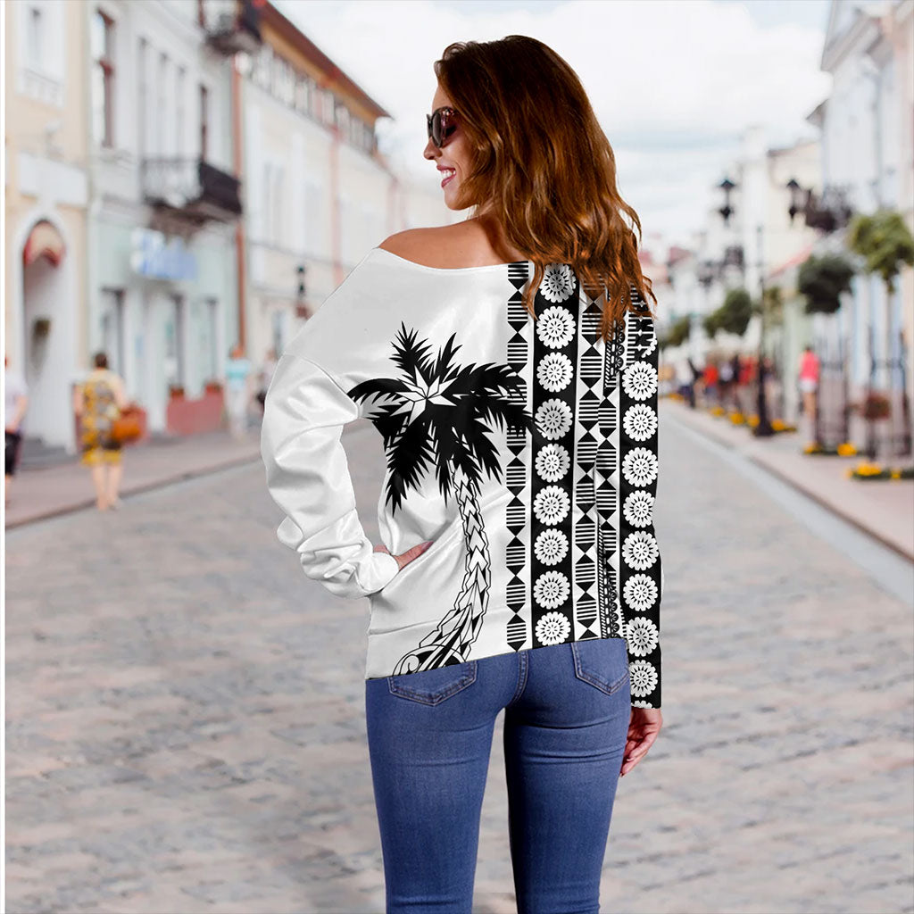 Fiji Off Shoulder Sweatshirt Rugby Pattern Tattoo Coconut