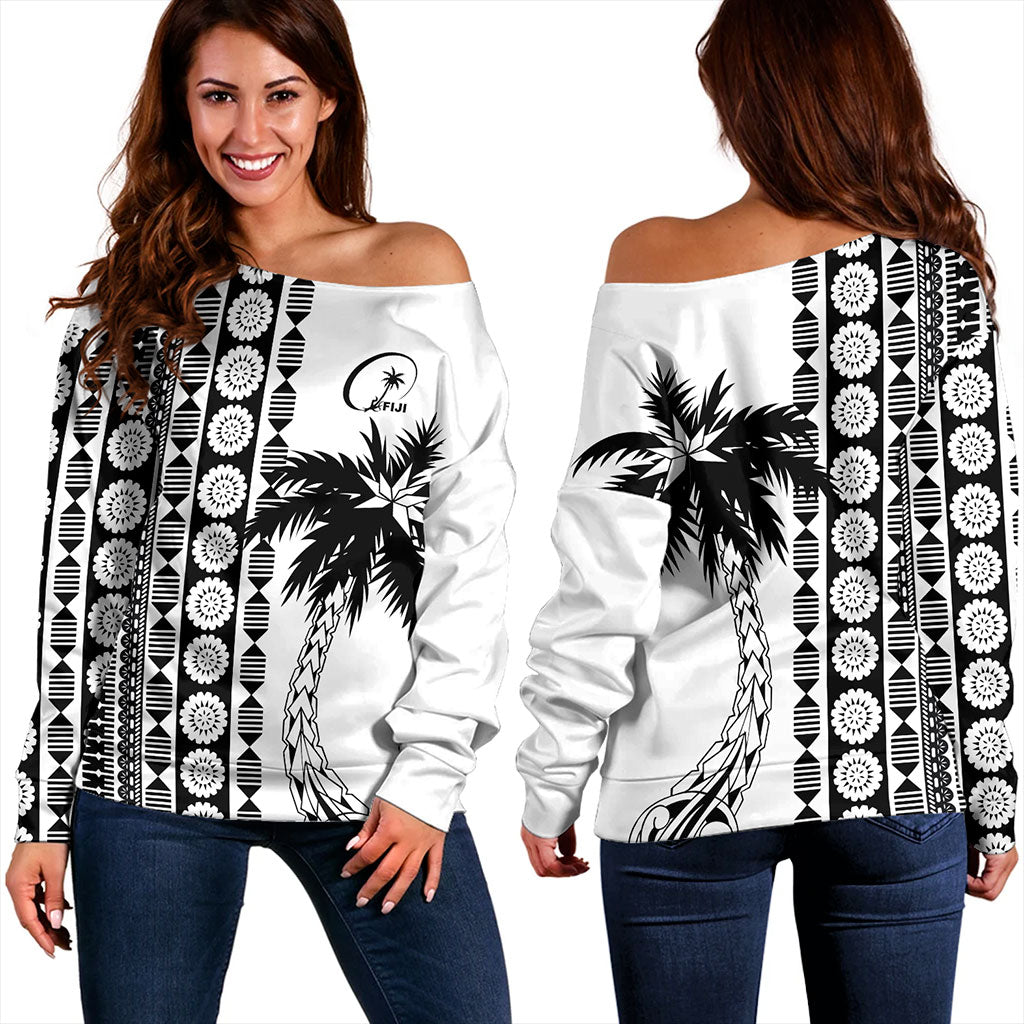Fiji Off Shoulder Sweatshirt Rugby Pattern Tattoo Coconut