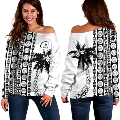 Fiji Off Shoulder Sweatshirt Rugby Pattern Tattoo Coconut