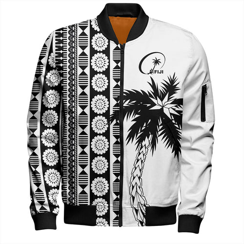Fiji Bomber Jacket Rugby Pattern Tattoo Coconut