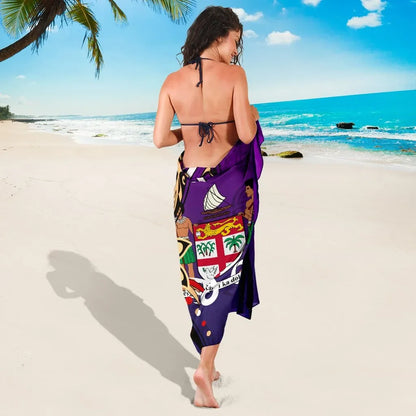 Fiji Sarong - Tribal Flower With Special Turtles Purple Color