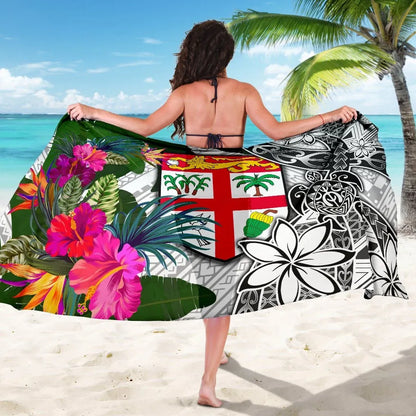 Fiji Sarong White - Turtle Plumeria Banana Leaf