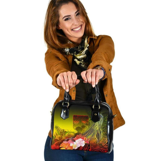 Fiji Shoulder Handbag - Humpback Whale With Tropical Flowers (Yellow)